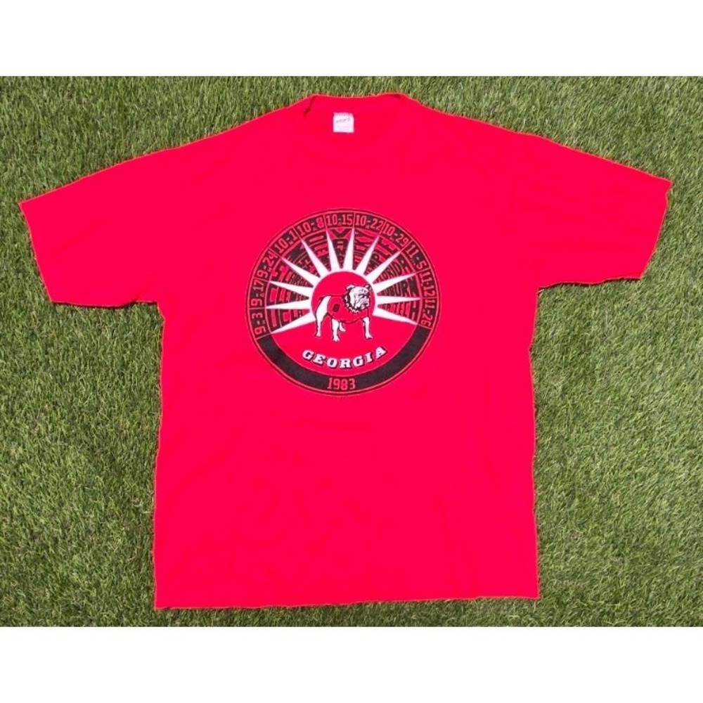Vtg 1983 Georgia Bulldogs Football Schedule Shirt Sportswear Large Single Stitch